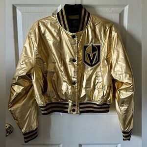Vegas‎ Golden Knights Women’s Gold Cropped Bomber Puffer Jacket Size Small